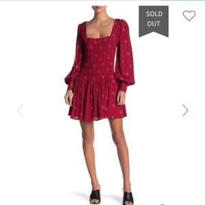 Free People BOHO two faces red black floralSmocked mini dress longSleeves Medium
